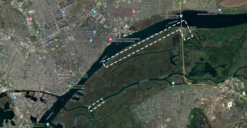知名部落客稱，俄軍疑似「不戰而降」，撤離了安東諾夫斯基橋附近的達奇（Dachi）地區，更稱烏軍已在第聶伯河支流金卡河（Konka）左岸建立了據點。   圖：擷取自推特@NOELreports