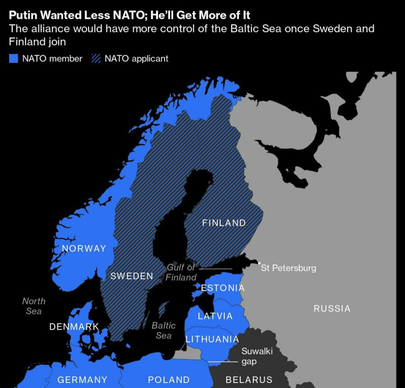 針對瑞典有望入北約，分析戲稱未來波羅的海將成「北約湖」，更直指瀕臨該海域的俄領土加里寧格勒（Kaliningrad）將遭遇大麻煩。   圖：擷取自推特@visegrad24