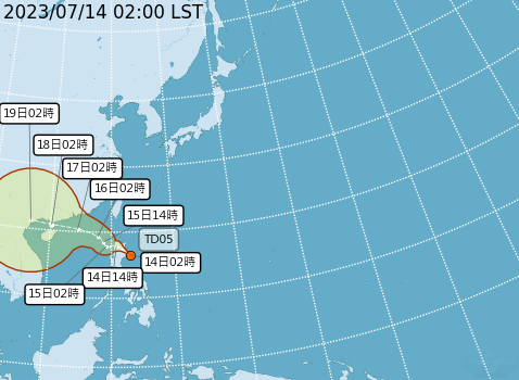 今天凌晨2時，菲律賓東方海面太平洋地區有1個熱帶性低氣壓形成，最快晚上可能發展成輕度颱風。   圖：中央氣象局／提供