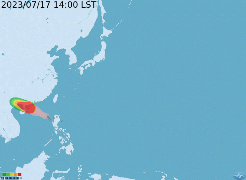 今(17)日下午，泰利增強為中度颱風。   圖：翻攝自中央氣象局官網