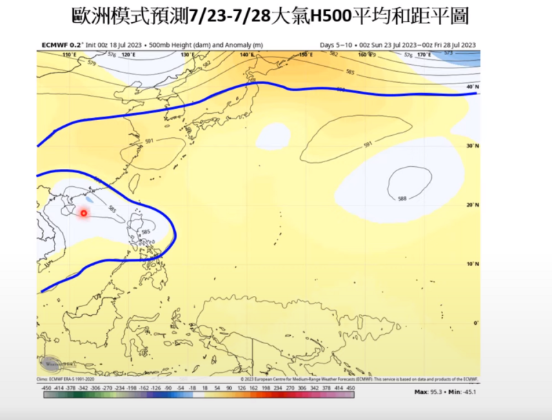 賈新興表示，因為台灣都被高壓掩蓋，所以就算有颱風發生，也很難靠近。   圖：取自賈新興YT頻道