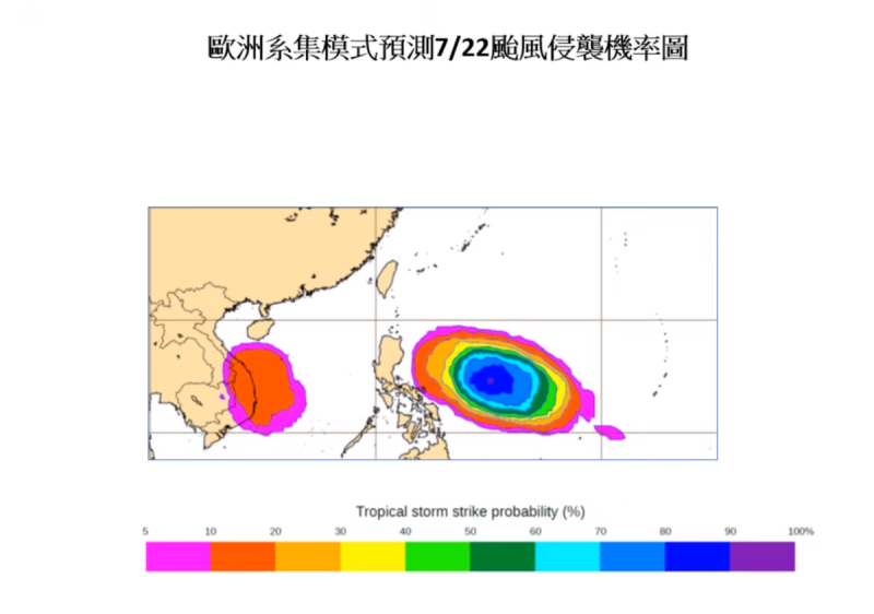 菲律賓東邊外海的熱帶擾動有可能成颱，但台灣僅受到外圍環流影響，東半部和恆春半島將有短暫陣雨。   圖：取自賈新興YT頻道