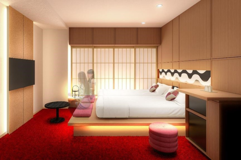 OMO3 淺草 by 星野集團的「寄席（YOSE)雙床房」以淺草的娛樂文化象徵「寄席（YOSE)」的元素設計而成。   圖：© Hoshino Resorts.／提供