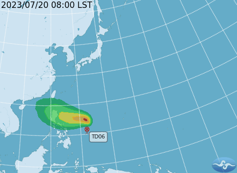 位於南方的熱帶系統，今(20)天上午8時生成熱帶性低氣壓TD06。   圖：取自中央氣象局網站