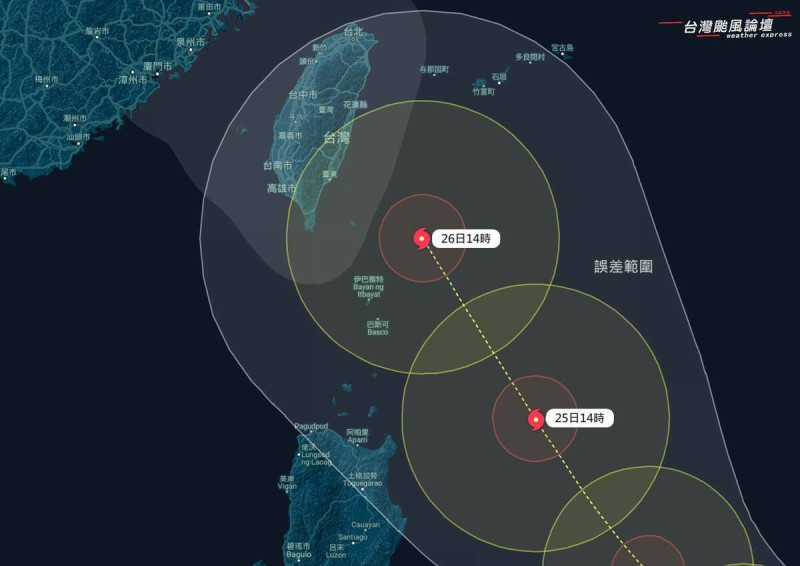 今年第5號颱風「杜蘇芮」來勢洶洶，今(21)日早上成為輕颱後，預計將在週日北轉增強為中颱。   圖：取自台灣颱風論壇臉書