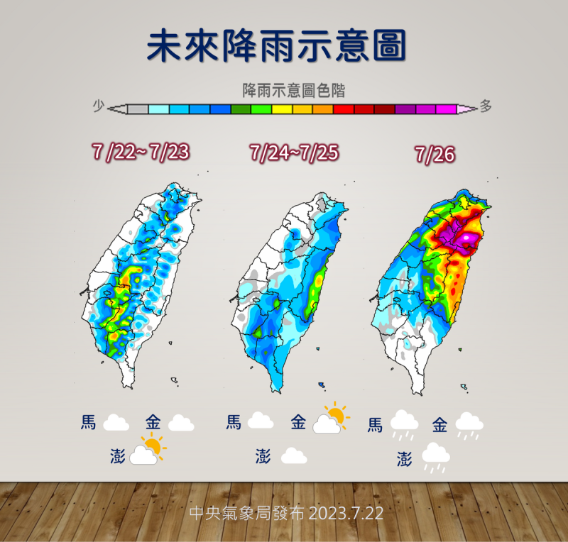 未來5天降雨趨勢。   圖：中央氣象局
