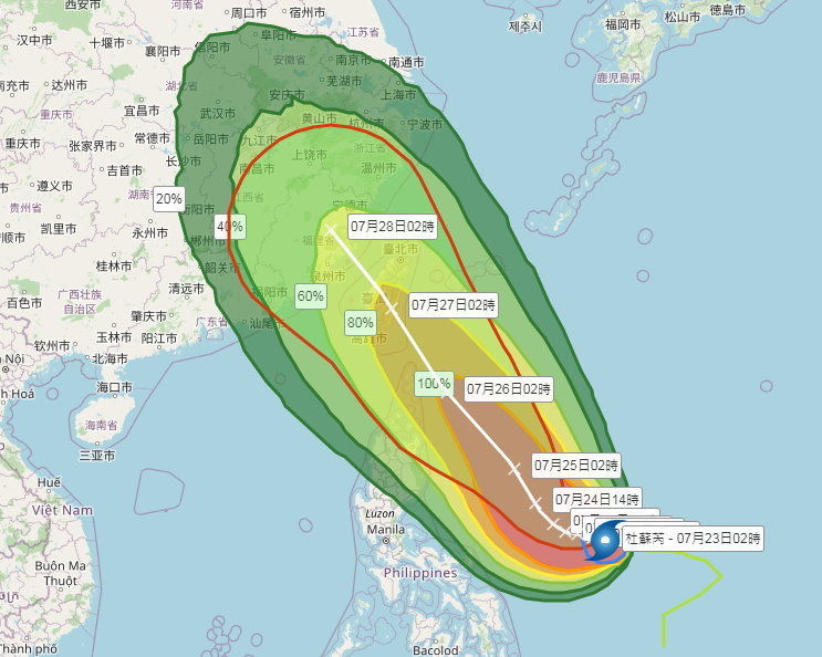 氣象專家吳德榮提醒，杜蘇芮侵襲機率已高達80%，仍在提高中。   圖片來源/氣象局