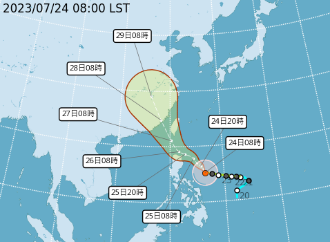 根據中央氣象局的最新預測路線，颱風中心將會由西南部近海通過，不過由於暴風圈半徑仍很大，所以影響仍不容小覷。   圖：取自中央氣象局網站
