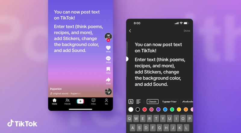 短影音平台TikTok也宣布推出「純文字」貼文，讓使用者不一定要拍照或錄影，可以透過純文字的方式來表達自己。   圖：擷取自TikTok官網