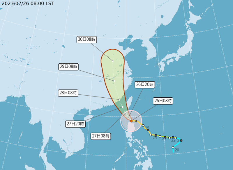 中颱「杜蘇芮」目前已在菲律賓呂宋島北部海面打轉，預計下午暴風圈會接觸到恆春半島陸地。   圖：取自中央氣象局網站