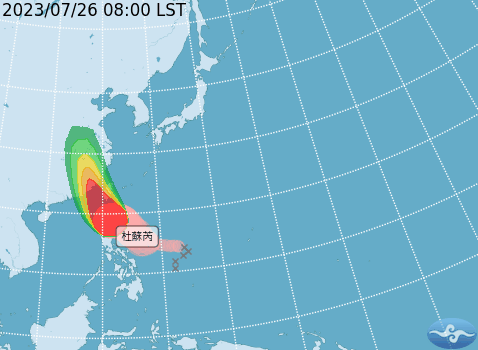 「杜蘇芮」目前中心在呂宋島北部近海，暴風圈已進入巴士海峽，預計下午將會接觸恆春半島陸地。   圖：取自中央氣象局網站