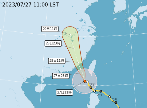 杜蘇芮颱風的暴風圈已開始籠罩南台灣，預計明(28)天早上遠離。   圖：取自中央氣象局網站