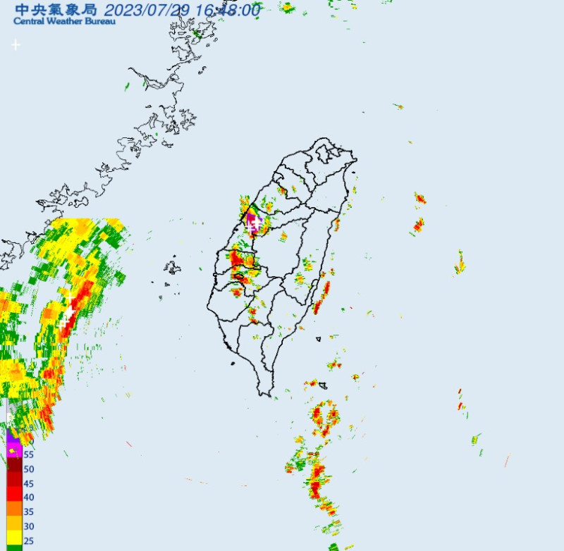 氣象局對台中市和彰化縣發布大雷雨即時訊息。   圖：取自中央氣象局