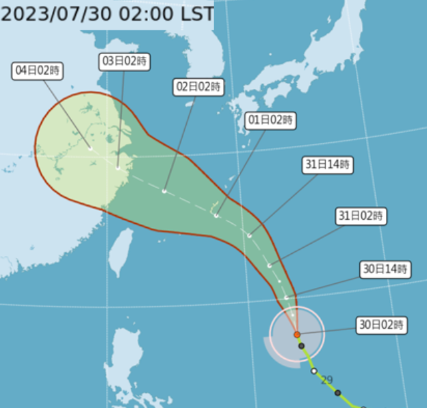 「卡努」颱風預計週二影響台灣。   圖：翻攝自「三立準氣象.老大洩天機」