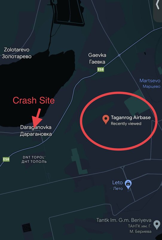 「獵戶座」無人機墜落地點（箭頭處）距離中央空軍基地（紅圈處）僅僅2 英里（約 3 公里）。   圖：翻攝自@sentdefender
