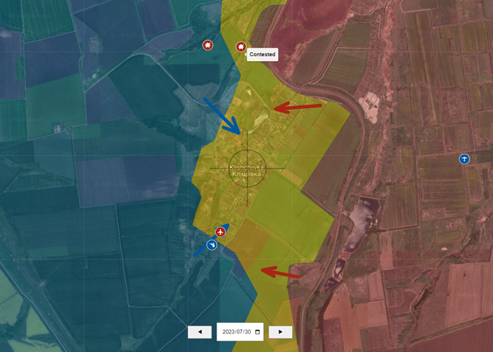 克利斯奇夫卡（Klishchiivka）自 27 日一直以來處於兩軍爭奪之地。   圖：翻攝自map.ukrdailyupdate.com