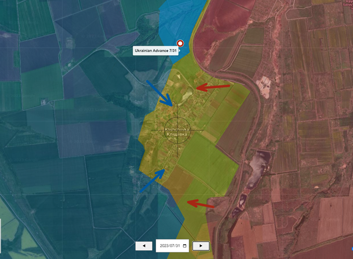 烏軍 31 日似乎已成功奪取克利斯奇夫卡（Klishchiivka）北部地區。   圖：翻攝自map.ukrdailyupdate.com