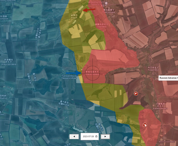 新埃格里夫卡（Novoyehorivka） 28 日時仍處於俄軍掌握下。   圖：翻攝自map.ukrdailyupdate.com