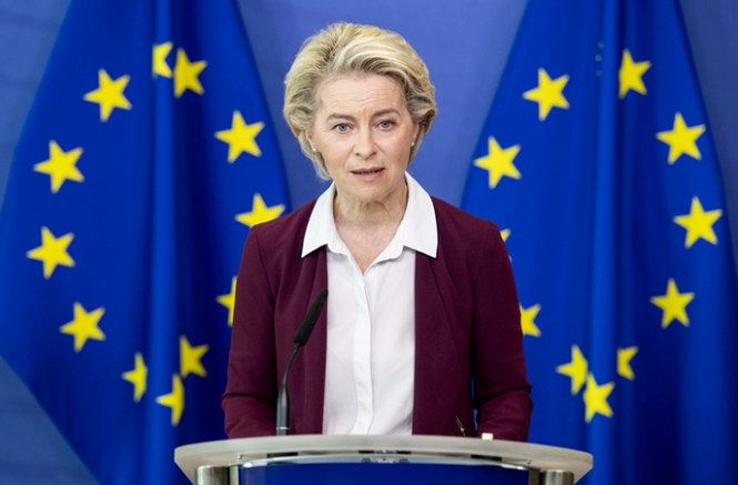 歐盟委員會主席馮德萊恩聲稱，俄羅斯為結束烏克蘭而戰，烏克蘭為結束侵略戰爭而戰。   圖 : 翻攝自環球網