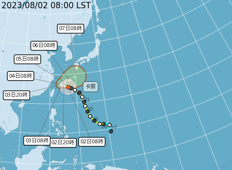 卡努颱風路徑持續西修，因此對台影響變得越來越大，氣象局也預估今日下午將會對北部地區發陸警。   圖：取自中央氣象局