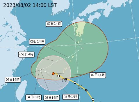 「卡努」外圍環流已開始影響台灣，暴風圈也預計在明天中午接近陸地。   圖：取自中央氣象局