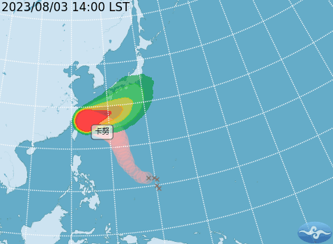 中颱「卡努」在緩步的朝台灣靠近中，預計今(3)晚到明(4)晨開始最接近台灣。   圖：取自中央氣象局