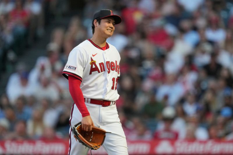 大谷翔平右手手指抽筋僅投4局提前退場。   圖／美聯社／達志影像