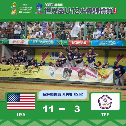 U12世界盃棒球賽台灣隊今天複賽與美國交手，不幸終場台灣以3比11吞首敗，明天冠軍戰將再對上美國隊。   圖：翻攝自Ｕ12U12世界盃少棒賽臉書