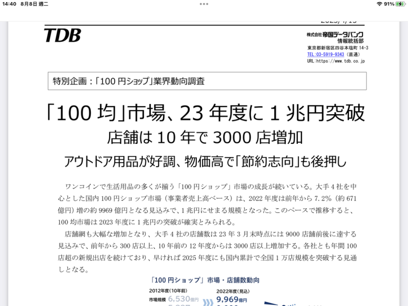 日本人只消費的起100日圓店，每天增加一家，2025年突破1萬家。 圖：攝自帝國資料庫官網