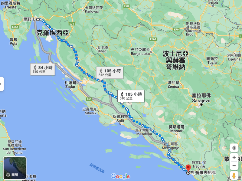 這次的挑戰徒步距離約為510公里，大約是當時她來台灣環島的一半距離。   圖：翻攝自Google Map
