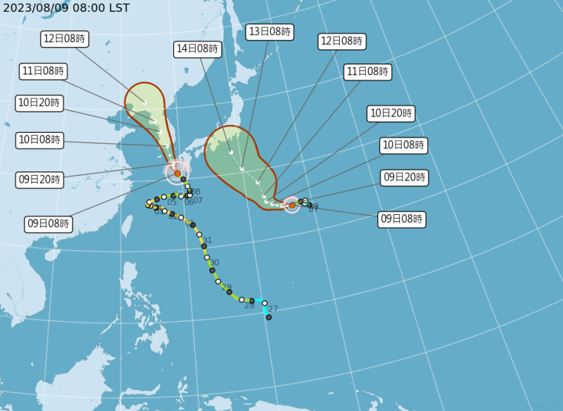 「蘭恩」預計在下週一到週三侵襲日本關東、中部、東北。對此，台灣颱風論壇｜天氣特急提醒，有要出國的民眾需多留意颱風動態。   圖：翻攝自中央氣象局官網