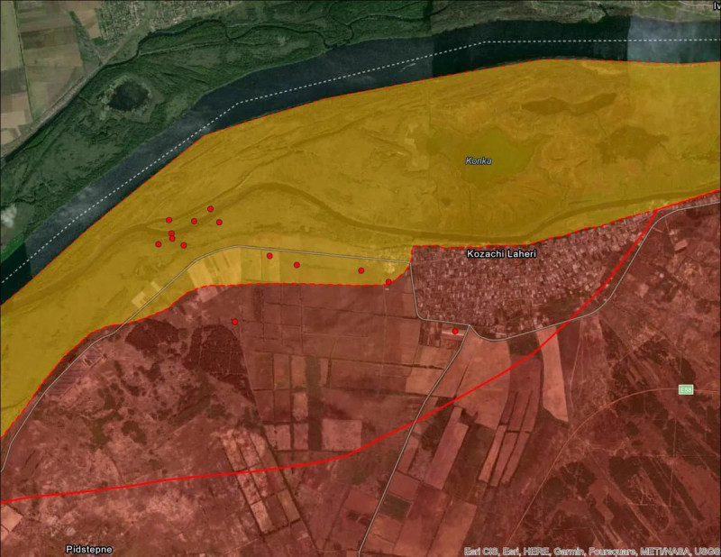 昨（8）日的分析中，在跨第聶伯河（Dnipro）發動襲擊後，烏克蘭軍隊似乎已越過赫爾松州的防線，但其位置仍不確定。   圖：翻攝自X（推特）「 @Maks_NAFO_FELLA」