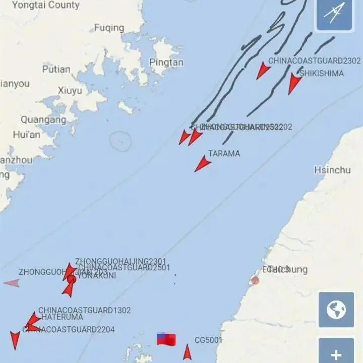 船訊信號顯示日本海保船闖入臺灣海峽。   圖：翻攝自騰訊網
