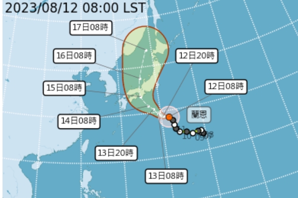 中度颱風蘭恩今天凌晨狂襲日本小笠原群島，預測15日或16日將登陸並貫穿本州。   圖/中央氣象局