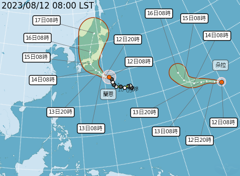 「朵拉」今日上午8時從中太平洋進入到西太平洋成為今年第8號颱風。   圖：取自中央氣象局