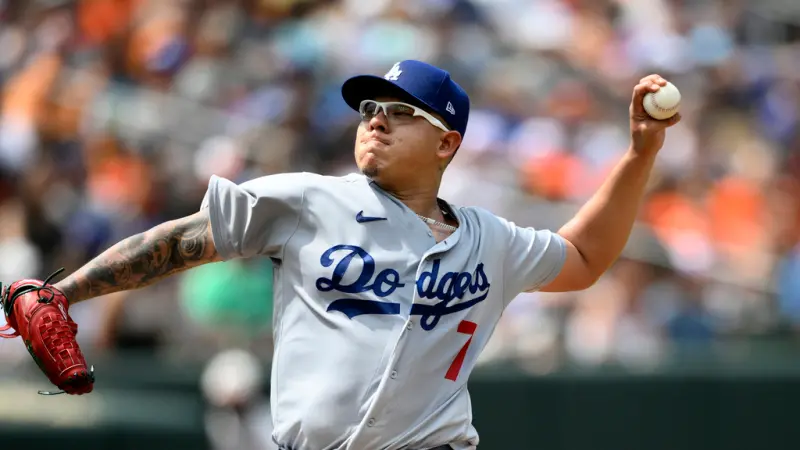 道奇隊左投Julio Urías先發7局狂飆12K。   圖／美聯社／達志影像