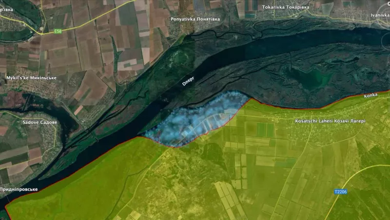 烏軍部隊已渡過第聶伯河左岸建立了一大塊據點，距克里米亞北部邊界  83 公里。   圖：翻攝自Ｘ／@front_ukrainian