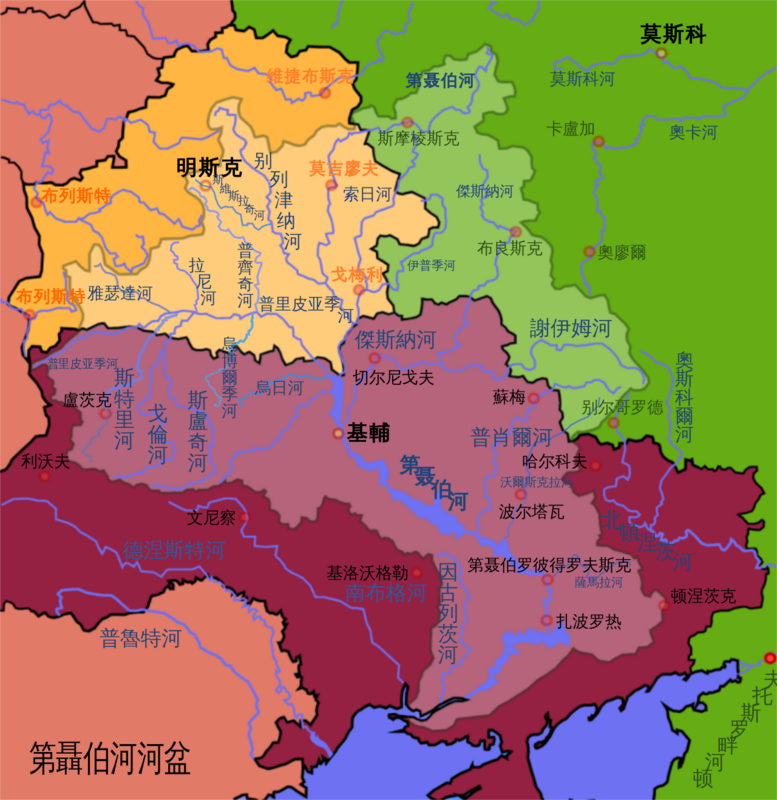 目前烏軍積極橫跨第聶伯河朝烏南挺進。烏克蘭簡易河流地圖。   圖：翻攝自維基百科
