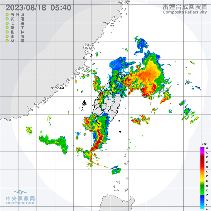 中央氣象局清晨5點20分針對全台17縣市發布豪大雨特報。   圖：氣象局提供