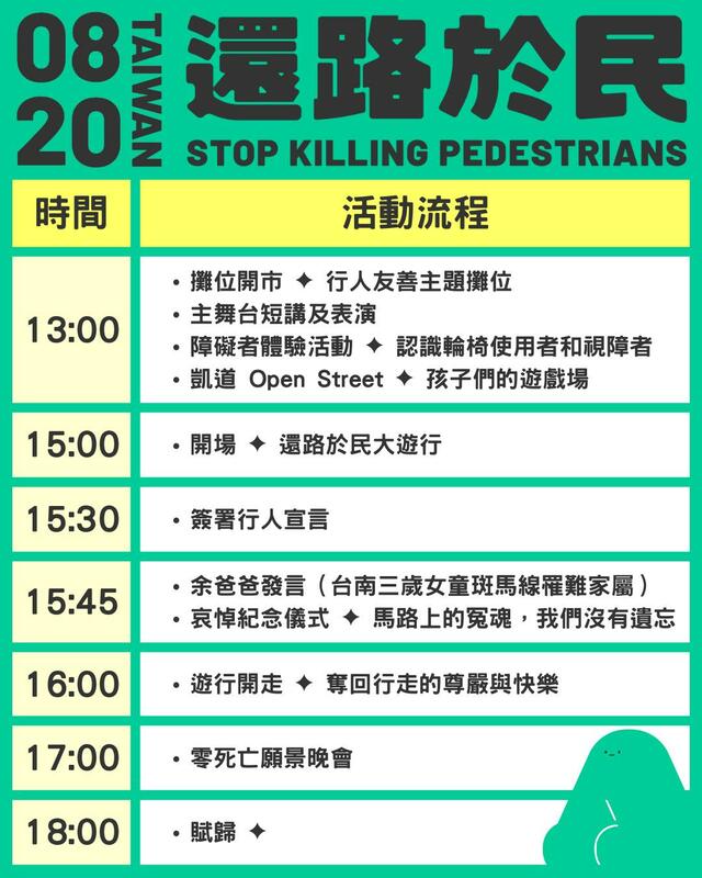 還路於民遊行流程。   圖/行人零死亡推動聯盟