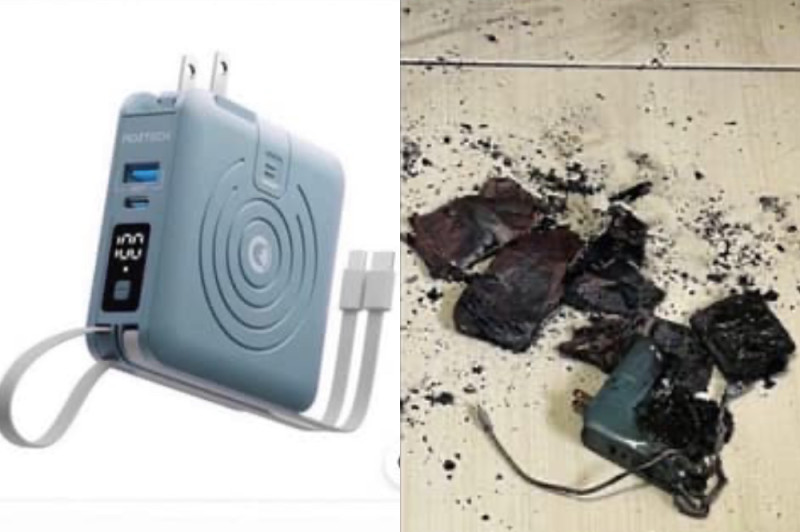 近期有網友表示，購買一款網紅推薦的萬能充行動電源，卻在充電時發生爆炸，導致她身上多處燒燙傷。   合成照片/取自Dcard