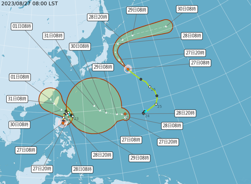 下週西北太平洋海面預計有多個熱帶系統發展，不排除三颱共舞的機會。   圖：翻攝自中央氣象局官網