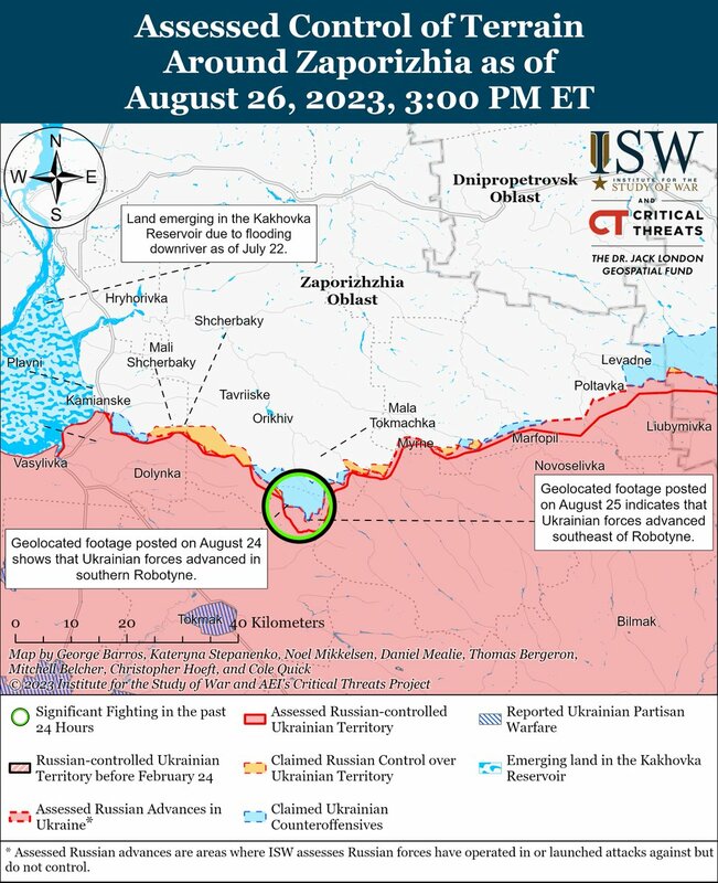 烏軍近期在羅伯季涅作戰的地圖。   圖 : 翻攝自 ISW X 帳號 