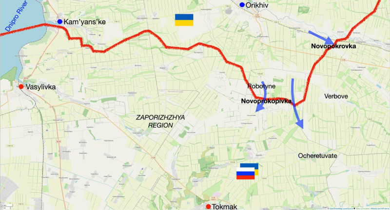 Michael MacKay 表示，烏軍在佔領羅博季涅後，已繼續挺進南部小城新普羅科皮夫卡（Novoprokopivka）與東北部小城新波克羅夫卡（Novopokrovka）。   圖：翻攝自X@mhmck