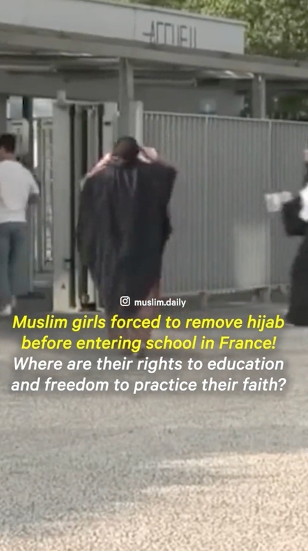 據 X（原推特）「muslim daily」，幾名穆斯林學生被規定在進校門前將罩袍（Abaya）脫掉。   圖：擷取自「X」@muslimdaily_