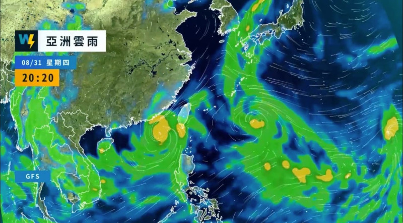 吳聖宇表示，颱風外圍環流仍影響，台灣東部、東南部及南部地區有短暫陣雨，並有局部大雨或豪雨發生的機率。   圖：翻攝自天氣風險公司臉書