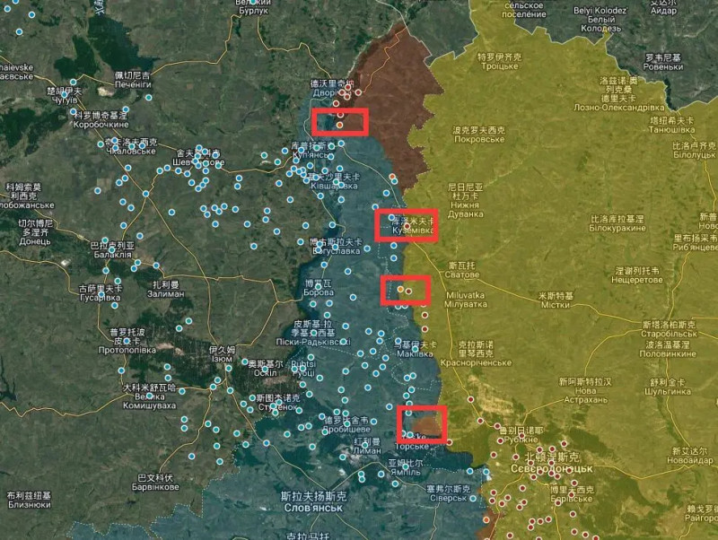 目前俄烏戰場北線的四個主要交火點。   圖：翻攝自騰訊網