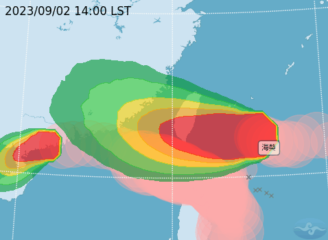 海葵預計在明(3)天登陸，明後天將是風雨最大的時間點。   圖：取自中央氣象局