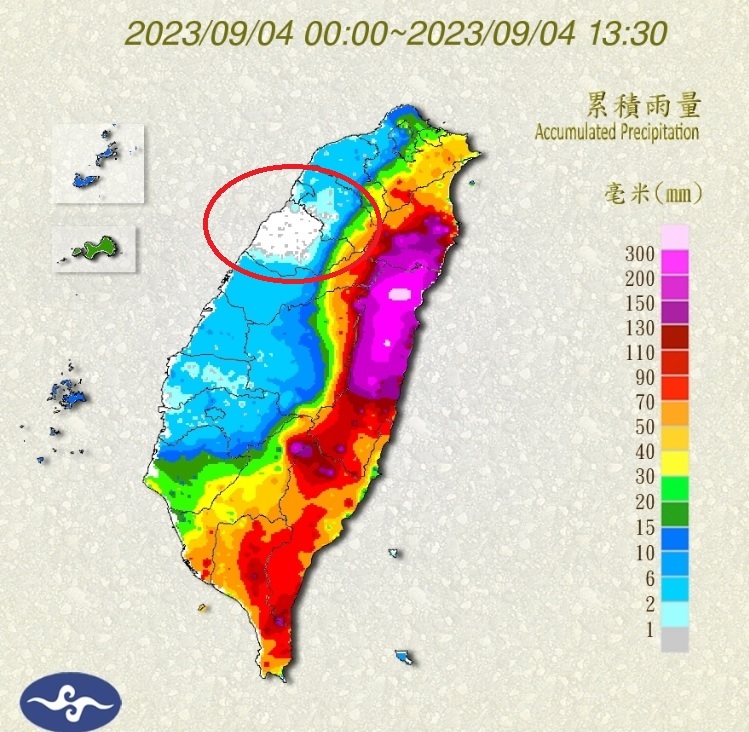 苗栗今日多數區域幾乎無風雨   圖：中央氣象局