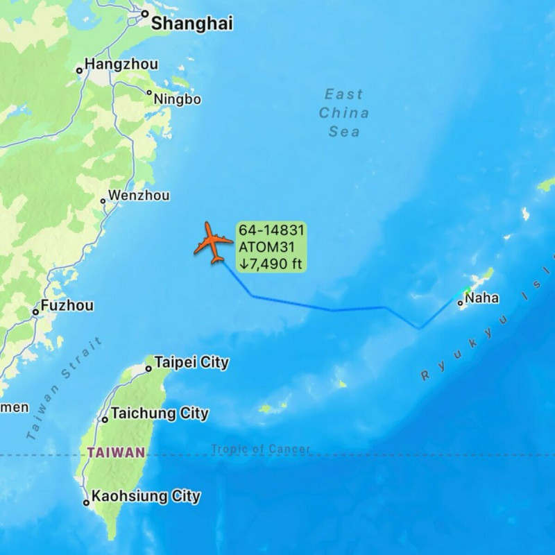 美國空軍WC-135R「不死鳳凰」核偵察機。傳6日在東海空域低飛蒐集數據。   圖：翻攝「X」@AircraftSpots